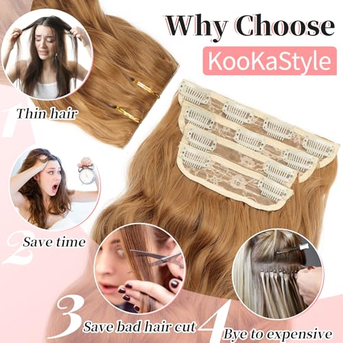 Image of KooKaStyle Wavy Thick Clip in Hair Extensions 20 inch Auburn Brown