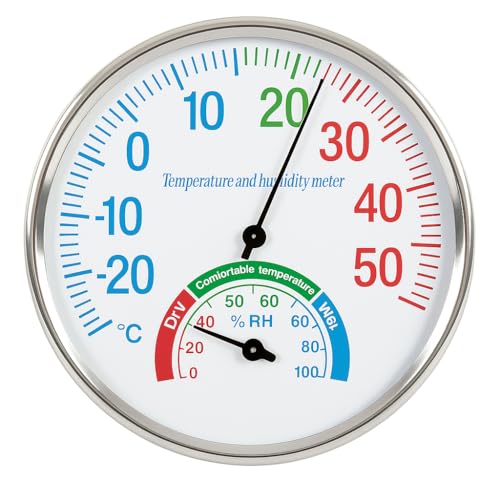 Luftfeuchtigkeitsmesser & Raumthermometer Innen – Analog Hygrometer 13 cm ohne Batterie | Präzises Thermo-Hygrometer zur Temperatur- &...