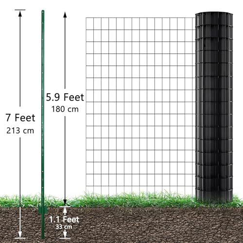 Image of ARIFARO Metal Fence Posts 7 Feet assemblable,Pack of 10,Sturdy Duty No Digging Garden U Post for Wire Fencing Steel Poles for Yard, Outdoor