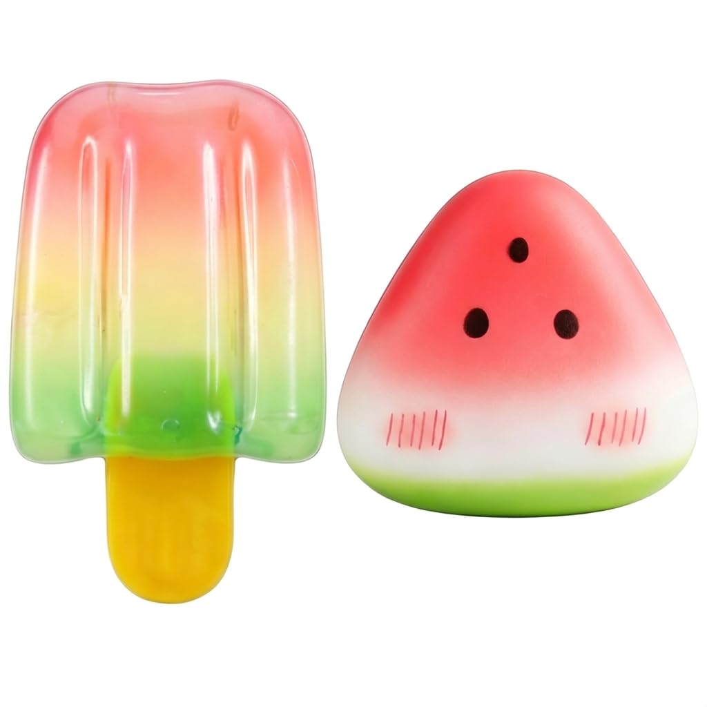 2 PCS Ice Cream Squishy, Watermelon Squishy, Adorable Decor for Home and Office, For Squishies Lovers and Those Who Love Food inspired Decor