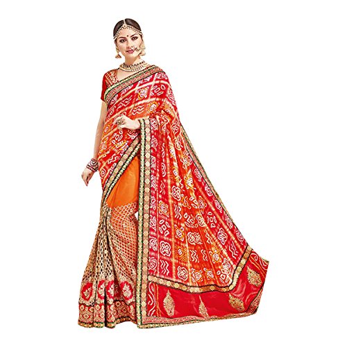 Sari de Mariage Orange Style Chunari avec Broderie Jari et Chemisier 615