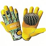 wfkwcxw Womens/Mens Gardening Gloves for Rose Pruning and Cactus Handling,Cow Leather Work Gloves Women/Men Thorn Proof,Comes with A Pair of Latex Gloves(Yellow-green, Small)