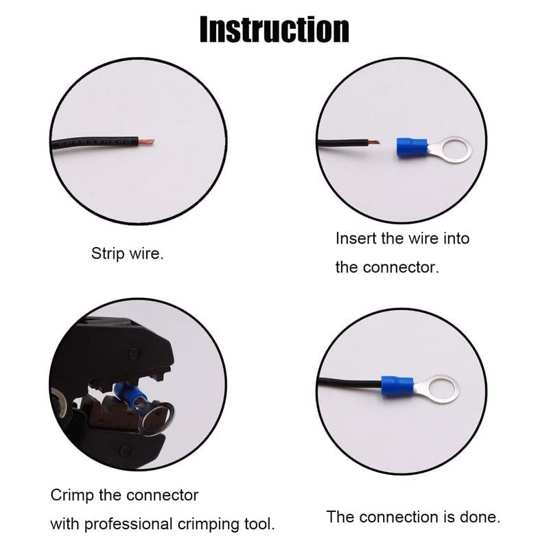 ESPtronics 50 Pcs Ring Type Wire Crimp Connectors 16-14AWG Insulated Terminals Ring Electrical Wire RV2-4 Terminal Block Wire Connector 3