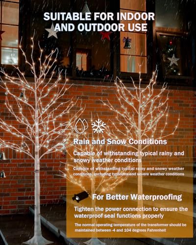 Lighted Birch Tree Set 6ft*2 with 320(160 * 2) Warm White LED Lights for Holiday Decor - Realistic Design, UL Certified, Dimmable, IP44 Waterproof - Ideal for Indoor and Outdoor Decoration - Image 6