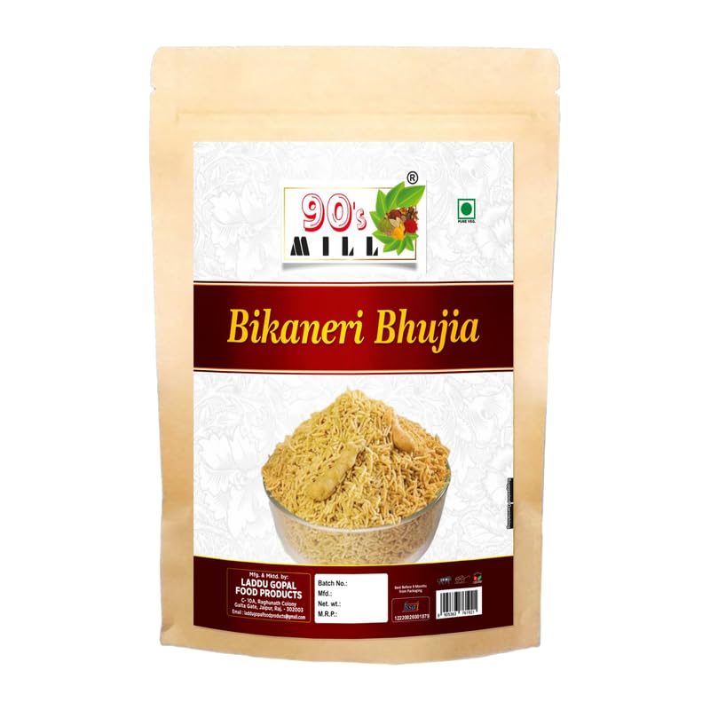 90's MILL Authentic Bikaneri Bhujia Low Fat bikaneri bhujia sev Namkeen with Dew beans,gram flour and indian Spices||All time favourite indian snacks/Namkeen||Ready to eat Namken-1Kg*1Pack