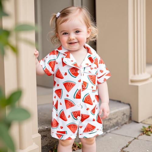 Baby Boy Girl Summer Jumpsuit Short Sleeve Button Down Romper Cute Infant One-Piece Clothes2