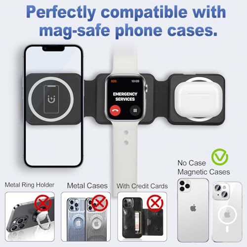 3 in 1 Travel Charger for Multiple Devices, Magnetic Foldable 3 in 1 Charging Station for Apple Devices, Travel Charger Pad for iPhone 15 14 13 12 Series & AirPods 3/2/Pro/ Pro2 & iWatch-Black - Thumbnail 7