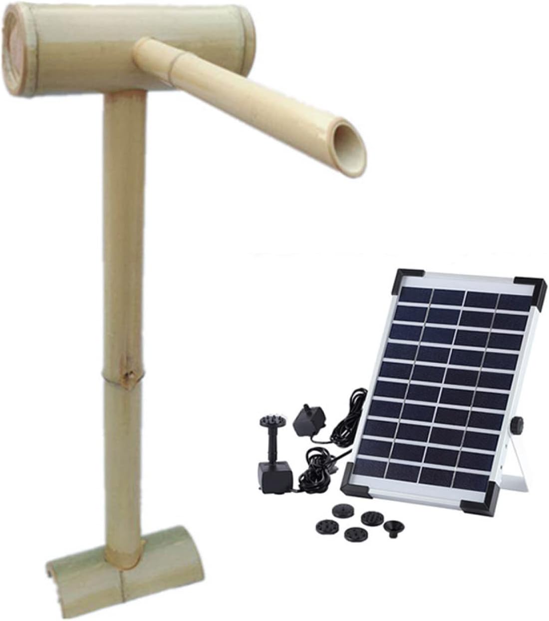 Bamboo Fountain Kit, Bird Bath Bamboo Fountain Solar Zen Garden Bamboo Fountain Bamboo Flowing Water Courtyard Decoration with Pump, for Flowing Water, Fish Tank, Pond,60-70(80