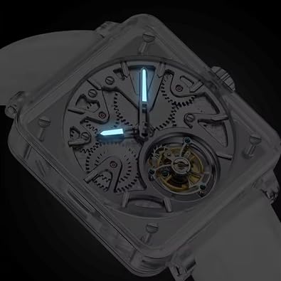 Men Transparent Real Flying Tourbillon Movement Skeleton Mechanical Hand Wind Wrist Watch Sapphire Crystal Business Double-Sided Hollow Waterproof Clock Man Luminous Wristwatch