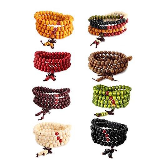 LOYALLOOK Wood Mala Bead Bracelet Set
