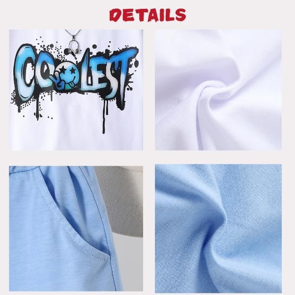 2-Piece Boys Clothes Letter Graphic Print Short Sleeve T-Shirt Kids 6-14 Years Teen Boys Summer Outfits - Image 4