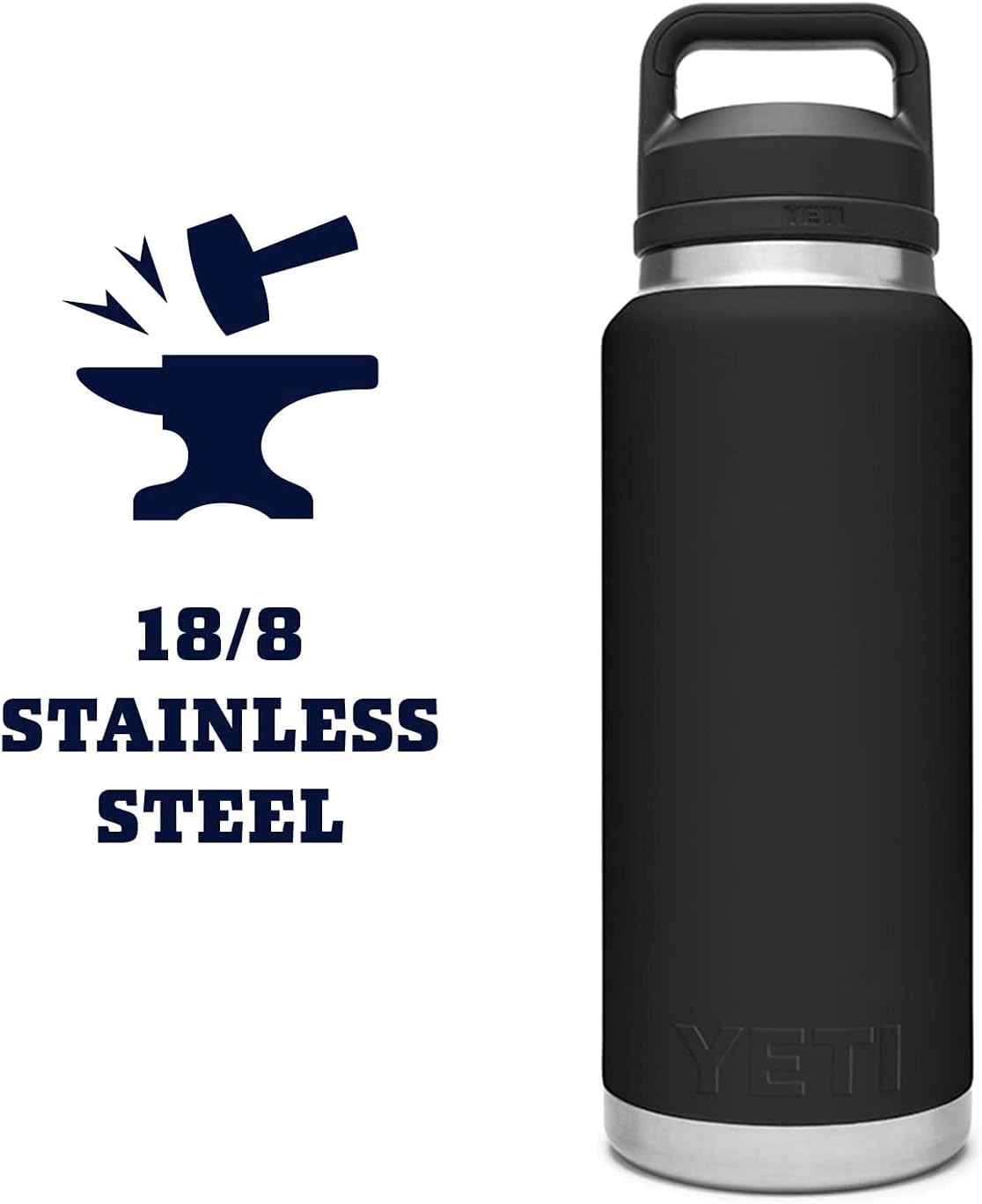 YETI Rambler 36 oz Bottle, Vacuum Insulated, Stainless Steel with Chug Cap, Black Image