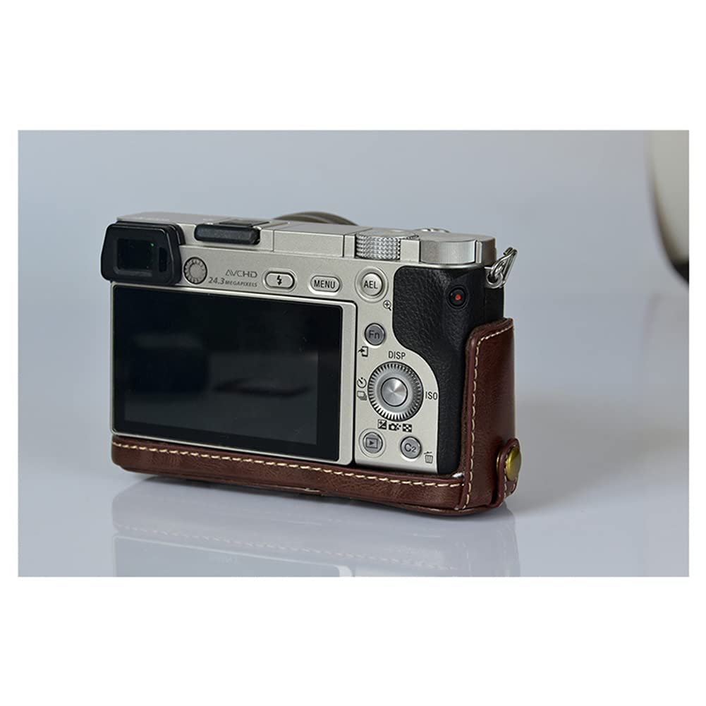 Borsa per Fotocamera in Pelle PU Premium, Custodia per La Protezione della Fotocamera, per Sony A6000 / A6300 / A6400, Contro Polvere, Graffi E Danni,caffè