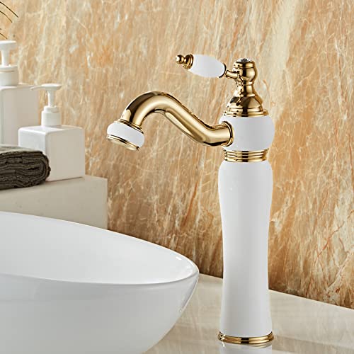 Mitigeur de lavabo rétro en or rose et blanc avec bec rotatif élégant