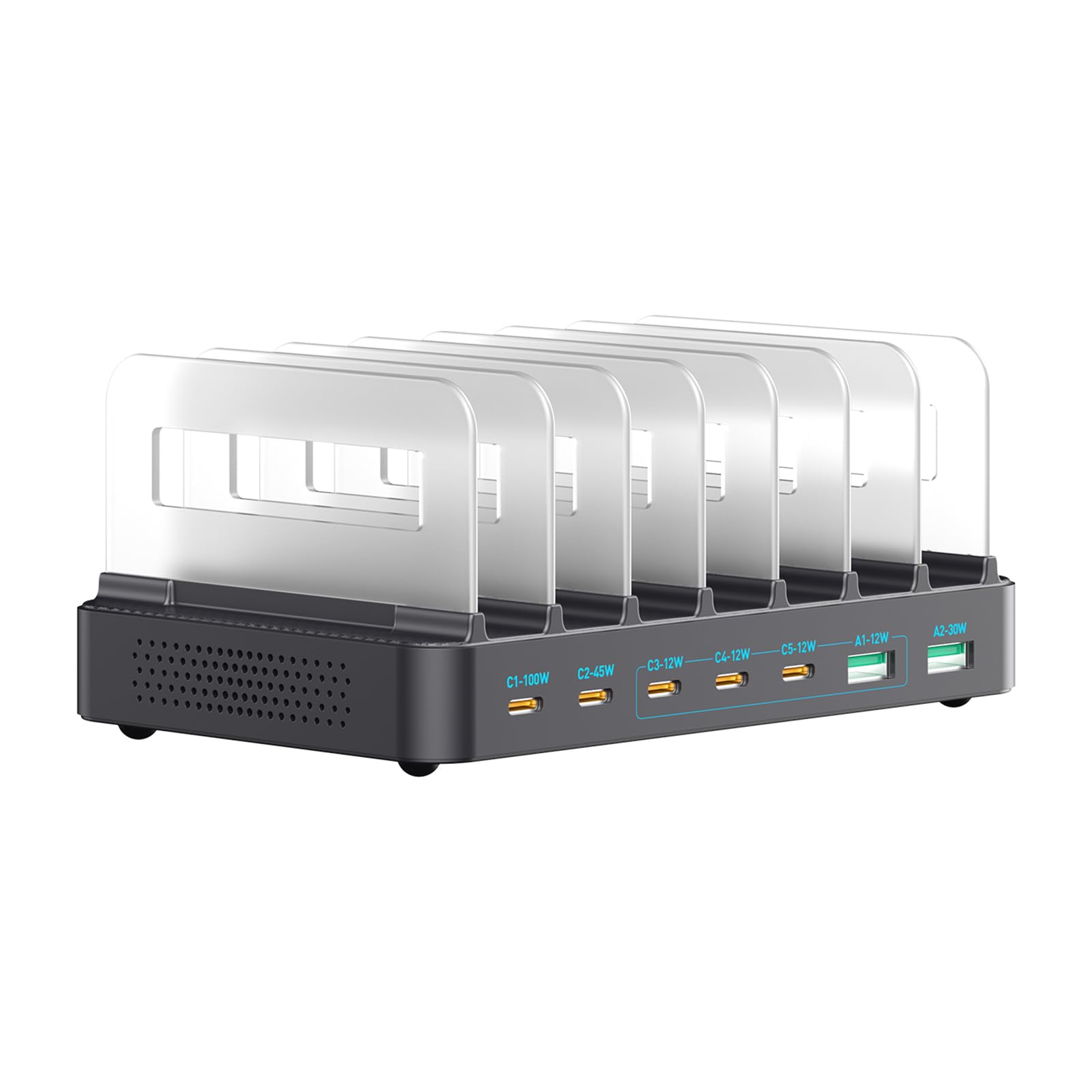 XUMIUZIY Bloc de Chargeur USB C 288 W, Station de Charge USB C 8 Ports avec Déflecteur Amovible et Câbles Rétractables, Station de Charge Rapide GaN PD pour Plusieurs Appareils (Black)