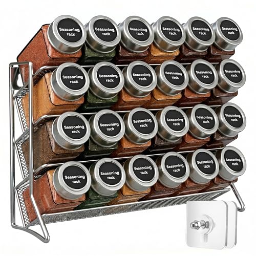 UAVAUI 4 Tier Spice Rack Seasoning Storage Rack with Adhesive Hooks Kitchen Seasoning Sorting and Storage Spice Rack for Cabinets Kitchen Countertops