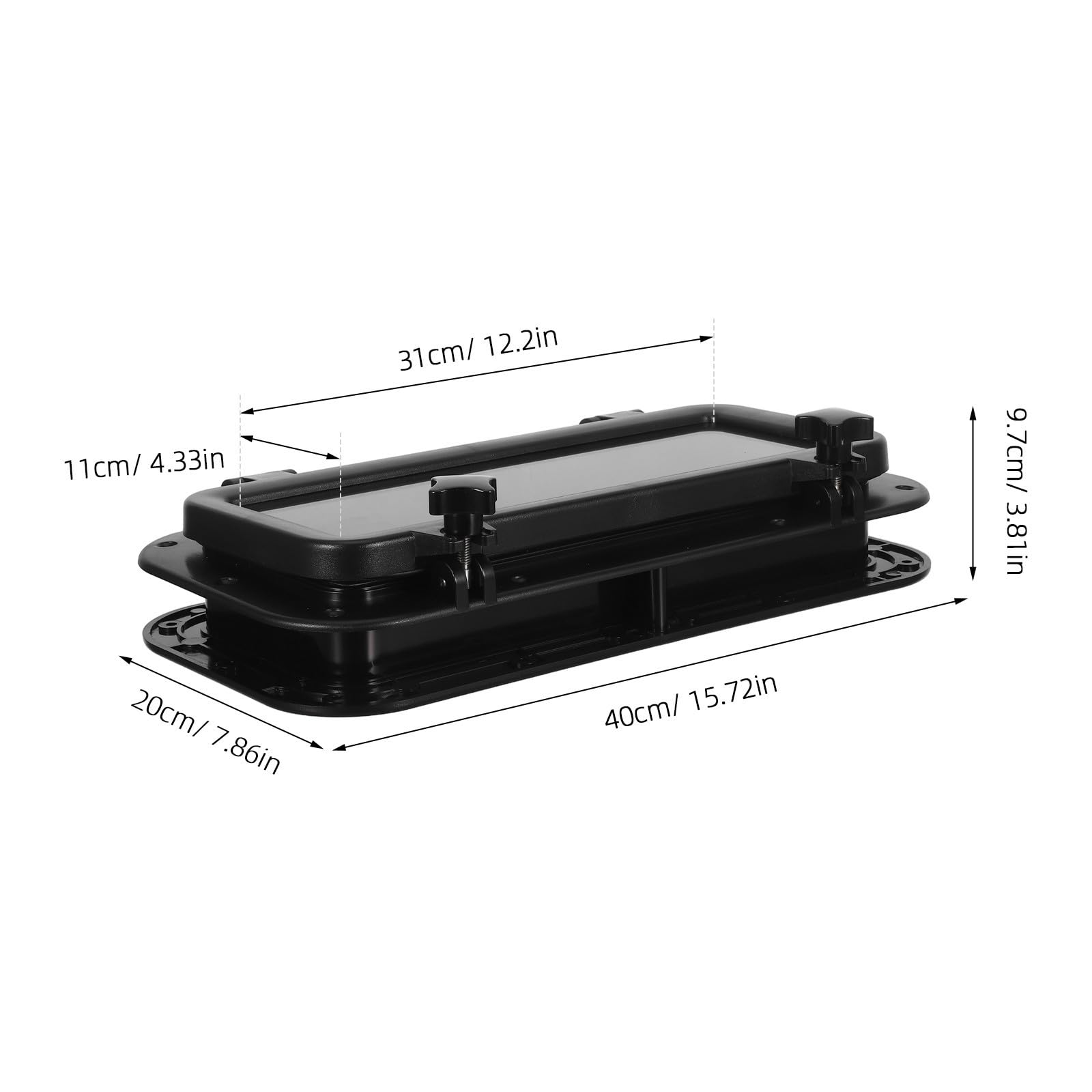 Ventana de Ojo de Buey Rectangular para Barco y Yate, Escotilla de Acceso, ABS y Vidrio, Negra, 40x20cm, para Rv y Aplicaciones Marinas