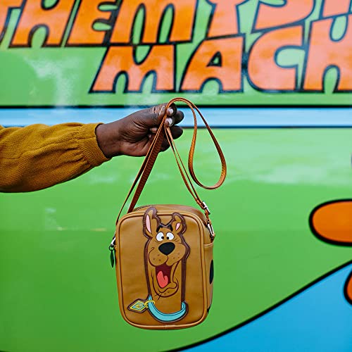 Bolsa Scooby Doo, Crossbody, Scooby Doo rosto sorridente e manchas, marrom, couro vegano, Marrom, 8.
