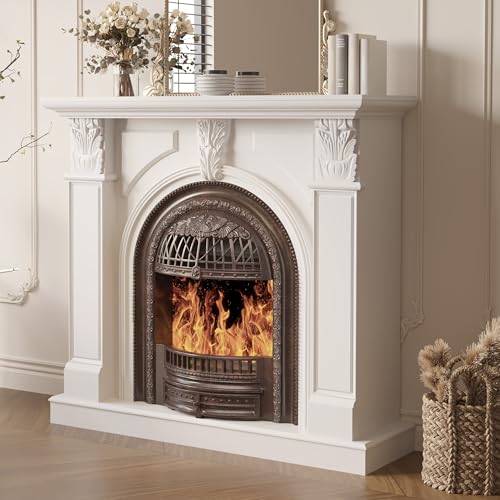 BLANKSPACE 48'' Electric Fireplace with Mantel, Tv Stand with Fire Place Heater and Carved Square Column Design Design for Living Room, 48 Inch Brown Birdcage Fireplace, Bronze