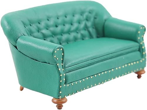 Miniatura 2 de Melody Jane Dolls Houses Dollhouse 1880 Green Leather Club Sofa JBM Muebles de sala de estar en miniatura