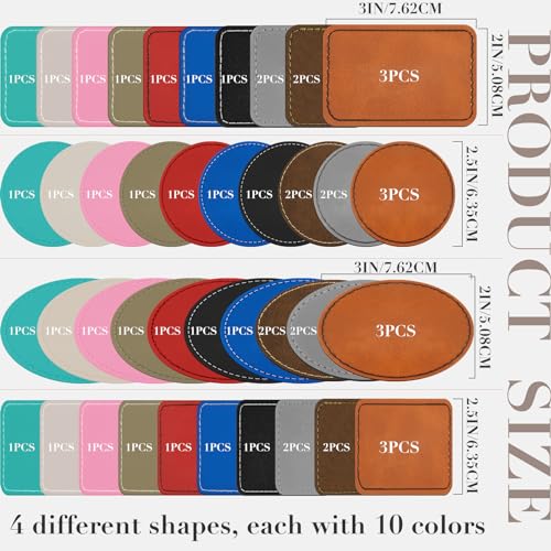 Dunzy 60 Pcs Blank Leatherette Hat Patches Laserable Leatherette Patch Iron on Heat Press with Adhesive Leather Patches for Hats Clothes Repair(Colorful,3 x 2 Inches) by Dunzy - Image 2