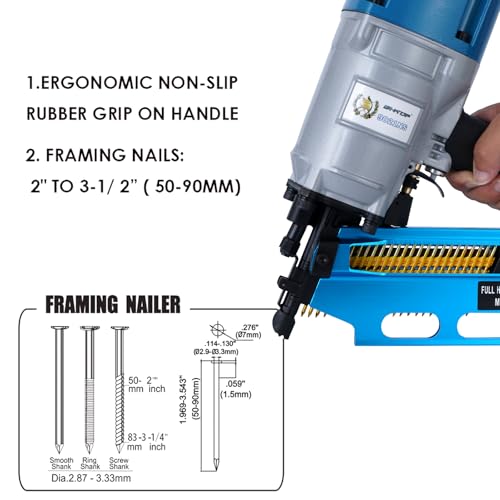 Image of Guatemala Style 9021NS Framing Nailer 21 Degree 3-1 /2 inch with Depth Adjustment Professional Air Nail Gun