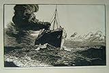  Original-Holzschnitt - Dampfer auf See - Harry Schultz - signiert und als Eigen-Handdruck bezeichnet, datiert 1918