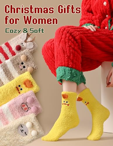 TEHOOK 5 Pairs Funny Fuzzy Socks for Women, Cute Animal Soft Winter Warm Novelty Fluffy Socks for Girls, Christmas Stocking Stuffers Gifts3