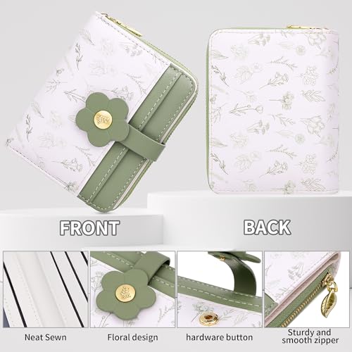 Image of Farcauo Cute Floral Womens Wallet Small Wallets for Women Thin Green Women's Wallet Kawaii Flower Card Wallets for Women Ladies