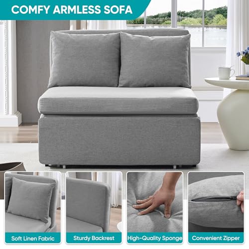 Image of BALUS 43 inch W Twin Pull Out Sofa Bed Couch Loveseat Sleeper Sofas with Pullout Beds, 2 in 1 Convertible Guest Sleepers Sofabed with Pillows and Tri-fold Mattress for Living Room Apartment, Light Grey