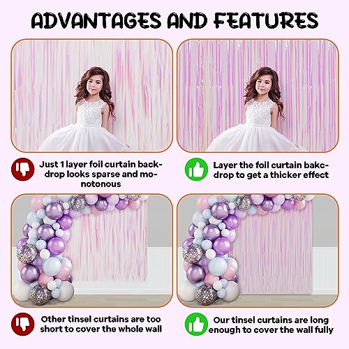 Image of Voircoloria 2 Pack Iridescent Transparent Foil Fringe Backdrop Curtains, Tinsel Streamers Birthday Party Decorations, Fringe Backdrop for Graduation, Baby Shower, Gender Reveal, Disco Party