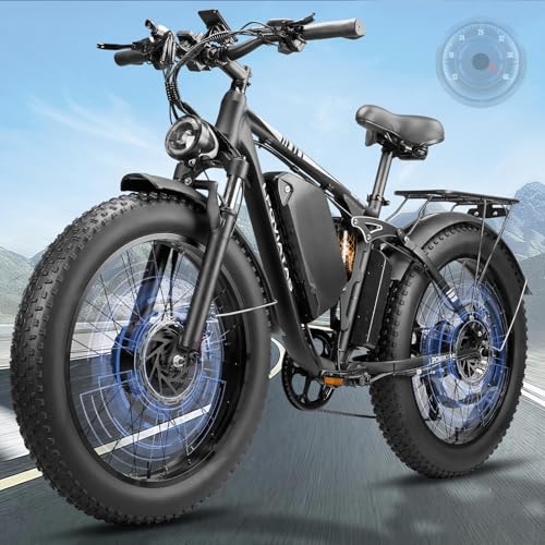 6000W-Peak-Dual-Motor-Ebike for Adults-Women-Men,52V 34AH Full-Suspension-Mountain-Bike for Off-Road Snow Sand,42-46MPH-Fast-Hunting-E Bike,24'*4' AWD Off-Road-Fat-Tire-Electric-Bike-Bicycle-DirtBike