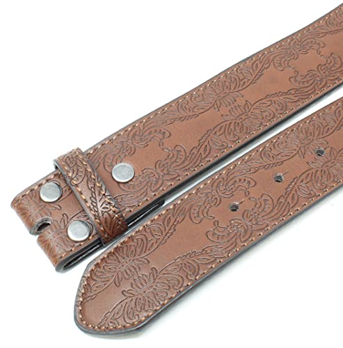 BC Belts Leather Belt Strap with Tooled Western Floral Leaf Embossed Pattern 1.5" Wide with Snaps4