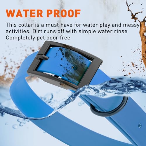 Image of Dogline Biothane Waterproof Dog Collar Strong Coated Nylon Webbing with Black Hardware Odor- Proof for Easy Care Easy to Clean High Performance Fits Small Medium or Large Dogs, Cerulean Blue
