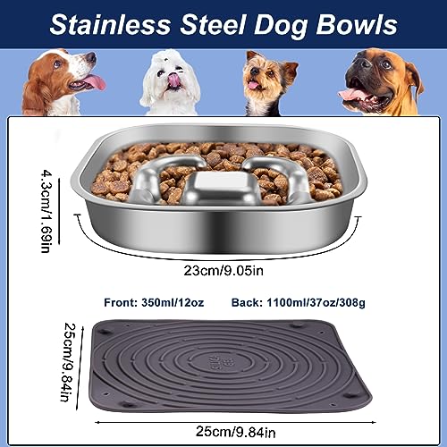 Antischlingnapf Hunde, Edelstahl Slow Feeder Hundenapf, Anti Schling Napf Hund mit Anti-Rutsch Silikon Leckmatte, Futternapf Hundenäpfe für Groß Klein Hund Katze