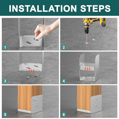 SPACEEUP 6x6 Post Base 2 Pcs, Inner Size 5.6"x5.6" Deck Post Base, Stainless Steel Post Anchor Fit Wood Post Brackets for Decking Porch Railing Support
