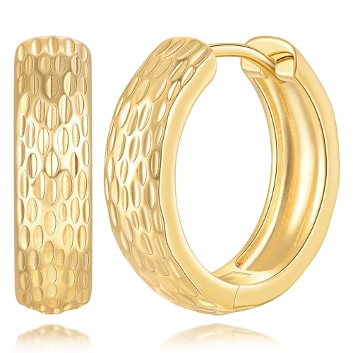 Eloqueen Gold Hoop Earrings 14K Gold Earrings for Women Chunky Earring Vintage Vibes with Timeless and Modern Shape Dainty Chunky Hoop Earring for Women Trendy 20mm