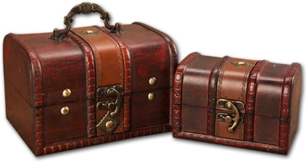 Toyvian Wooden Jewelry Box 2pcs Lockable Timber Storage Case for Home