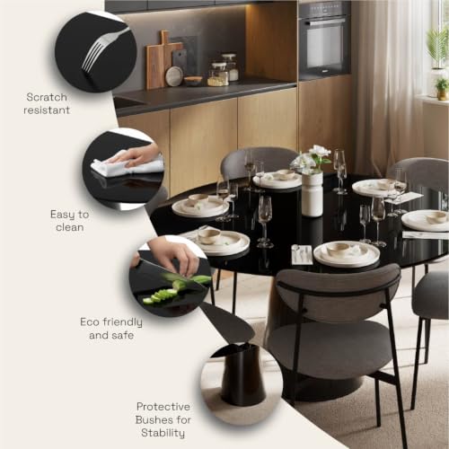 Image of Wakefit Santol Dining Table - 6 Seater I Round Toughned Tinted Glass | Black