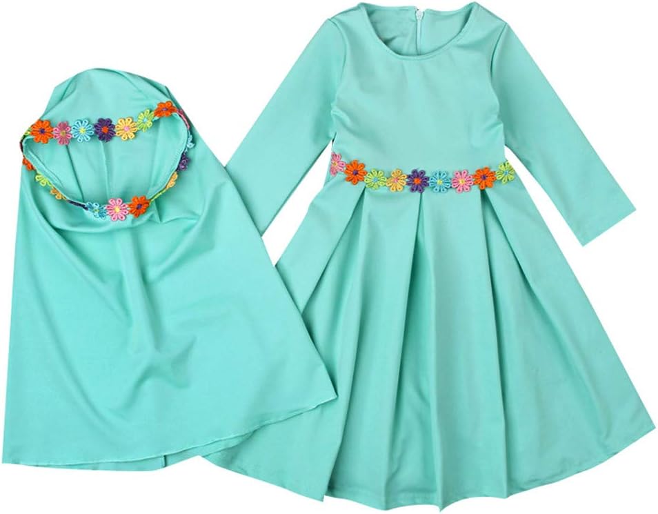 Baby Hijab Set Toddler Prayer Dress Cute Muslim Clothes for Girls Long Sleeve Ramadan Abaya Maxi Islamic Set Kaftan Jilbab