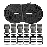 Gurtband Set mit 18 Schnallen, 6 Meter Länge, 25 mm Breite, in Schwarz, Gurt Band aus PET Material, Gurt Riemen Set mit je 6 x 25 mm Steckschnalle, Leiterschnalle, Stegschnalle, Taschengurt DIY Kit