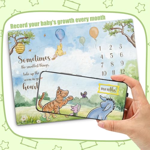 Image of Winnie Milestone Blanket for Baby, the Pooh Babies Monthly Blanket, Classic Winnie Baby Growth Blankets with Photo Tools, Winnie Quotes Sometimes the Smallest Things Milestone Blankets