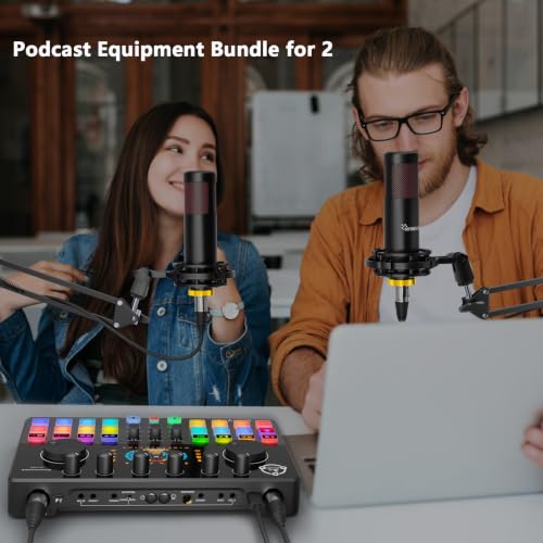 Image of M100 Podcast Equipment Bundle for 2, 48V XLR Condenser Mics Audio Mixer