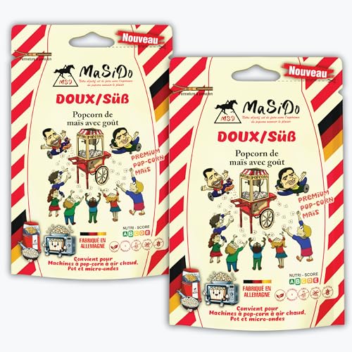 MSD MaSiDo - MSD MaSiDo maïs à pop-corn sucré premium d'Allemagne, maïs Butterfly en pack de réserve, sans OGM, vegan, sans gluten, sans lactose (2x 0,5 kg paquet sucré)