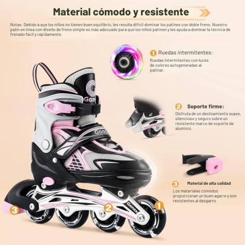 Miniatura 6 de Gonex Patines En Línea Niños Niñas, Patín Sobre Ruedas Iluminadas Inline Skates Ajustables Adultos, Patines Infantiles Con Luces, Día Del Niño Vuelta Al Cole