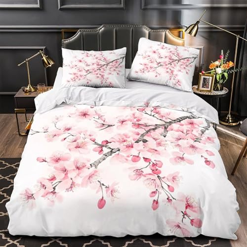 Housse de Couette Fleurs de Cerisier 200x200cm Microfibres avec 2 Taies d'Oreiller - 2