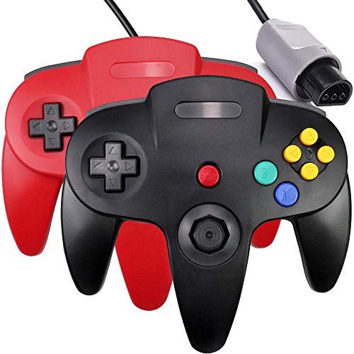 2 Pack N64 Controller,Classic Wired N64 Upgrade Joystick Gamepad Controller for Original Nintendo 64 Console-Red and Black