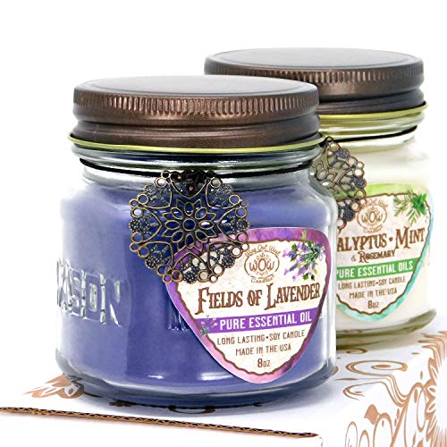 Way Out West Candles Aromatherapy Candle Gift Set For Mom | Long Lasting Soy Wax | Eucalyptus Mint & Lavender Essential Oil | Jar 2 Pack Handcrafted In Usa #TOP1