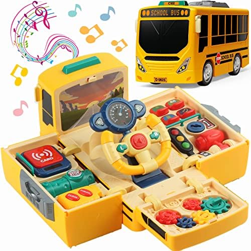 HONGTUO School Bus Toy with Sound and Light, Simulation Steering Wheel Toy