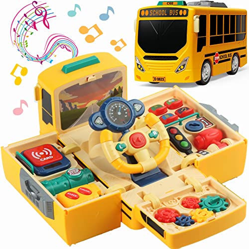 HONGTUO School Bus Toy with Sound and Light, Simulation Steering Wheel Toy…